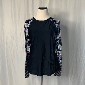 NWT Speedo Long Sleeve Floral Rash Gard Black and White